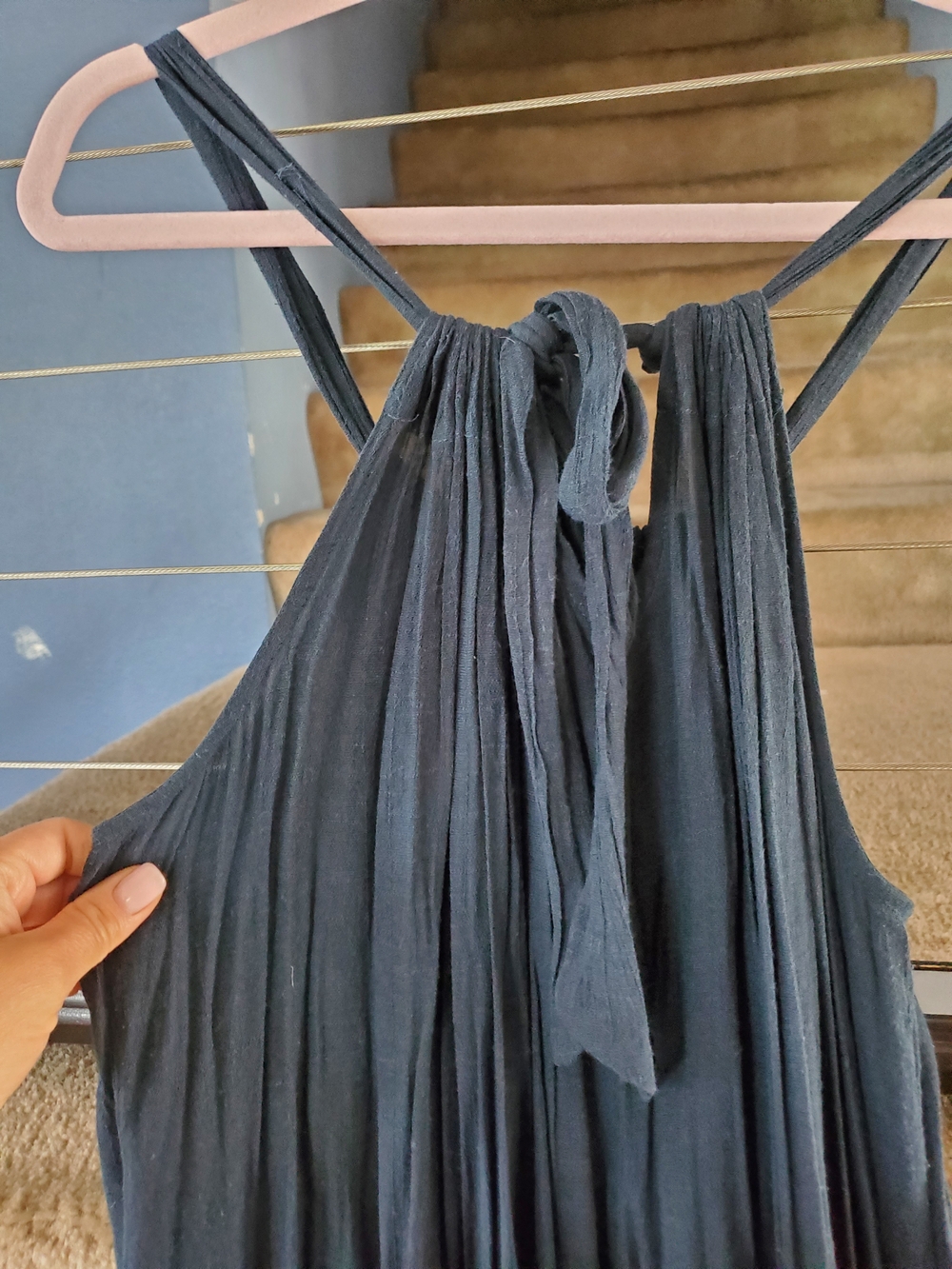 easel Slate Blue Crinkle Tiered Midi Dress - Picture 6 of 7